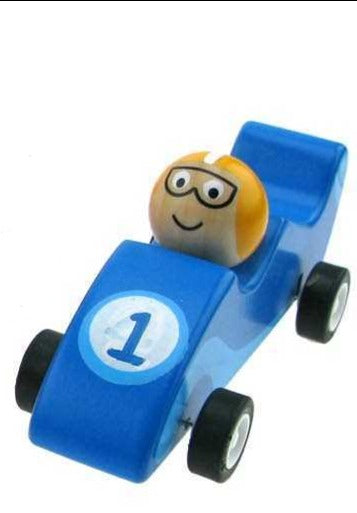 KAPER KIDZ WOODEN PULL BACK RACING CAR - BLUE