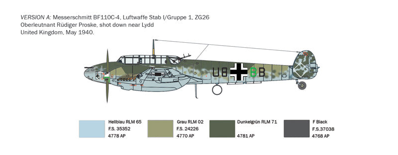 ITALERI 049 BF110 C ZERSTORER SUPER DECAL SHEET 5 VERSIONS 1/72 SCALE PLASTIC MODEL KIT FIGHTER