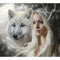 5D DIAMOND PICTURE KIT WITH HI STONE CRYSTAL BEADS - WOMAN WITH A WHITE WOLF 30X30CM