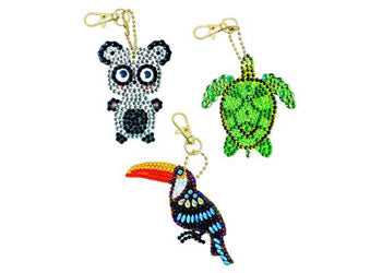 CRAFT BUDDY DIY CRYSTAL ART KEYRING KIT EXOTIC ANIMALS 7CM X 7CM FULL CRYSTAL 3PK