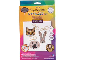 CRAFT BUDDY DIY CRYSTAL ART KEYRING KIT PERFECT PETS 7CM X 7CM FULL CRYSTAL 3PK