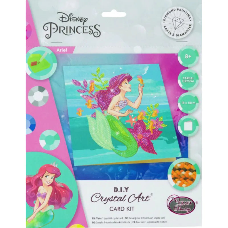 CRAFT BUDDY DIY CRYSTAL ART CARD KIT DISNEY PRINCESS ARIEL 18CM X 18CM PARTIAL CRYSTAL