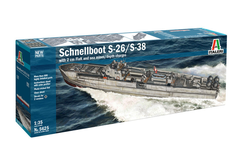 ITALERI 5625 SCHNELLBOOT S-26/S-38 TORPEDO BOAT WITH 2CM FLAK GUN AND SEA MINES 1/35 SCALE PLASTIC MODEL KIT