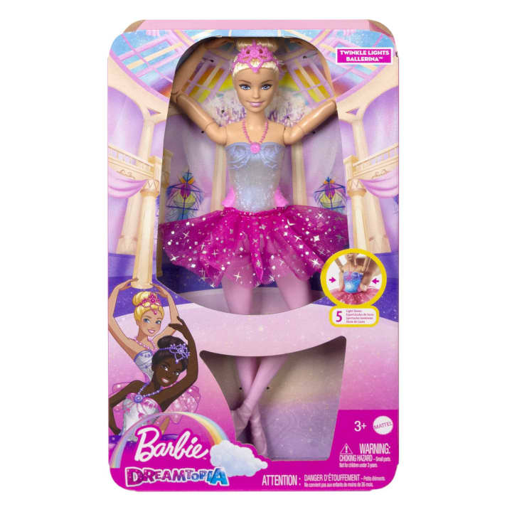 BARBIE TWINKLE LIGHTS BALLERINA BLONDE HAIR AND PINK SKIRT WITH 5 LIGHT SHOWS