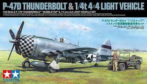 TAMIYA 25214 P-47D THUNDERBOLT  BUBBLETOP AND 1/4T 4X4 LIGHT VEHICLE 1:48 SCALE PLASTIC MODEL KIT