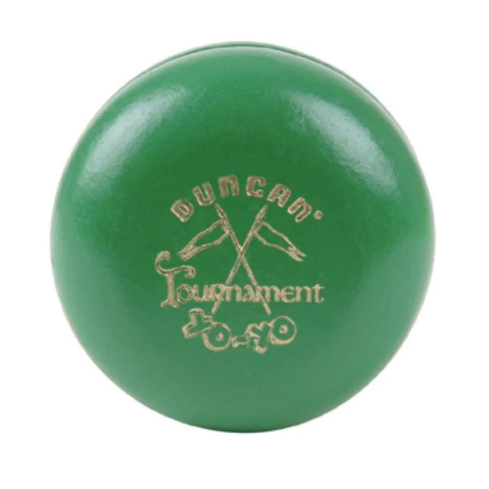 DUNCAN VINTAGE WOODEN CROSSED FLAGS TOURNAMENT 1955 YOYO IN COLOUR GREEN