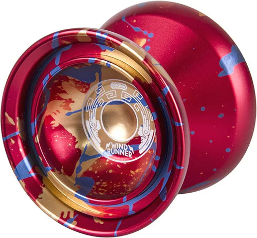 DUNCAN WINDRUNNER EXPERT YOYO RED WITH GOLD AND BLUE SPLASH