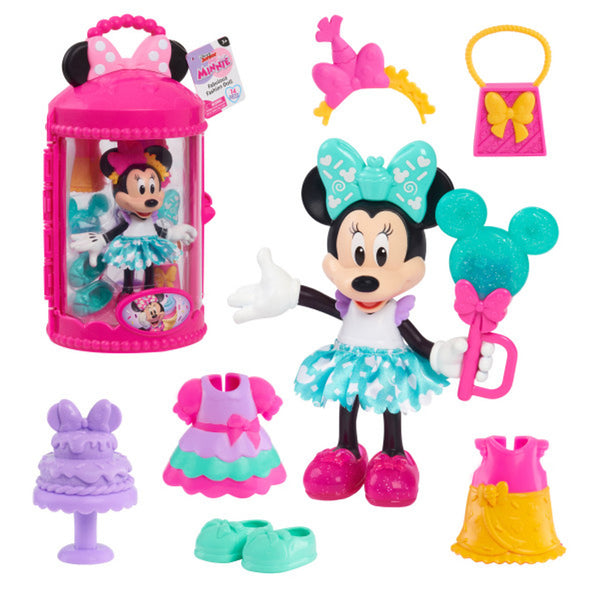 DISNEY JUNIOR MINNIE FABULOUS FASHION DOLL WITH GREEN SKIRT AND ACCESSORIES 14PC