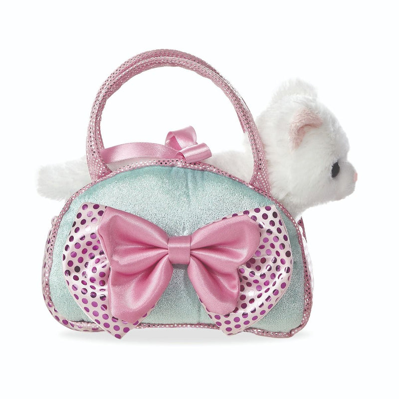 FANCY PALS CAT IN A PINK BOW BLUE BAG