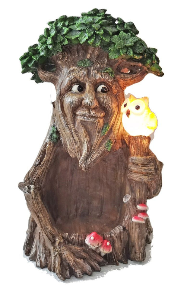 CHLOES GARDEN RESIN SOLAR TREE MAN WITH OWL 27CM