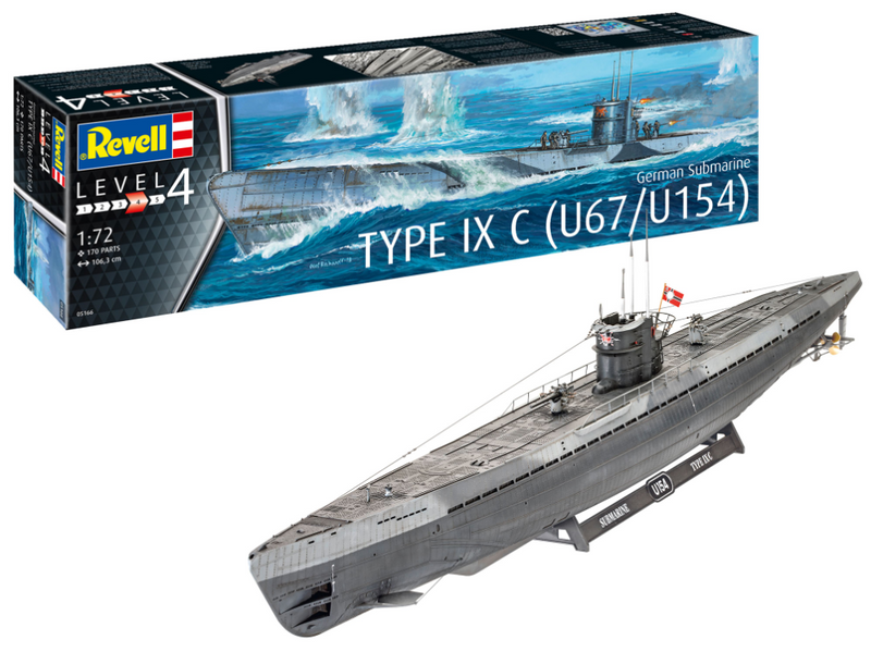 REVELL 5166 GERMAN SUBMARINE TYPE IX C U67/U154 1/72 SCALE PLASTIC MODEL KIT