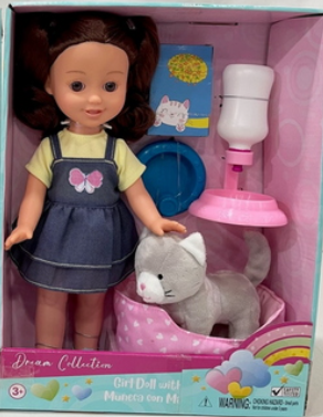 GIGO 23505 DREAM COLLECTION 12 INCH GIRL DOLL PLAYSET WITH CAT