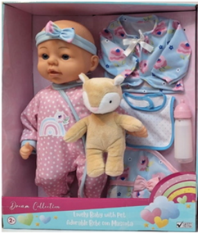 GIGO 23206 DREAM COLLECTION 13 INCH LOVELY BABY DOLL WITH PET SOFT TOY 2+