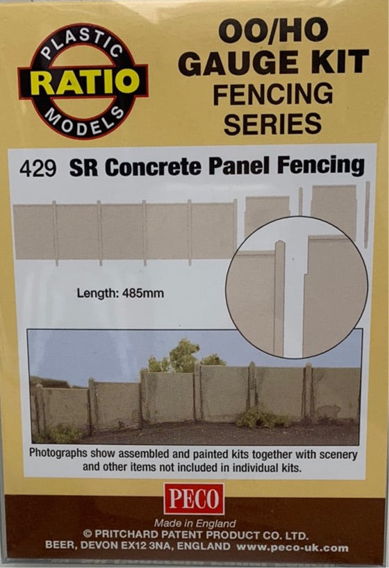 PECO RATIO 429 SR CONCRETE PANEL FENCING  OO/HO GAUGE FENCING SERIES KIT 485MM