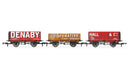 HORNBY R60104 PLANK WAGON TRIPLE PACK ERA 3 DENABY COLLIERY LEICESTER CO-OP AND HALL &CO OO GUAGE TRAIN ROLLING STOCK