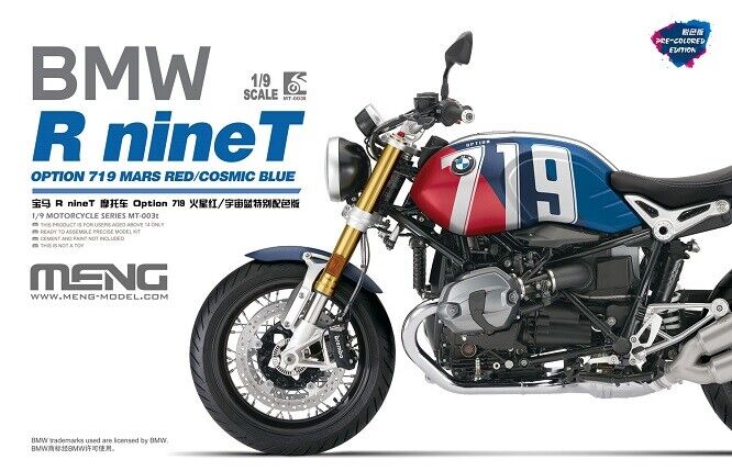 MENG MT-003T BMW R NINE T  OPTION 719 MARS RED  AND COSMIC BLUE 1/9 SCALE PLASTIC MODEL KIT