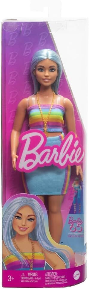 BARBIE FASHIONISTAS DOLL 1984 65 INSPIRING STORIES 218 BLUE HAIR WITH RAINBOW SHIRT AND BLUE SKIRT