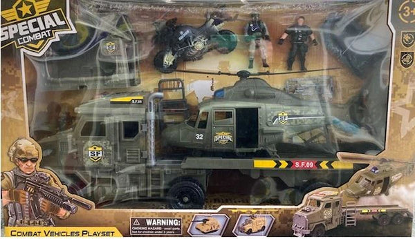 SPECIAL COMBAT TRANSPORTER PLAY SET LARGE WITH HELICOPTER