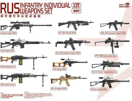 MAGIC FACTORY 2011 RUS INFANTRY INDIVIDUAL WEAPONS SET 1/35 SCALE PLASTIC MODEL WEAPONS KIT