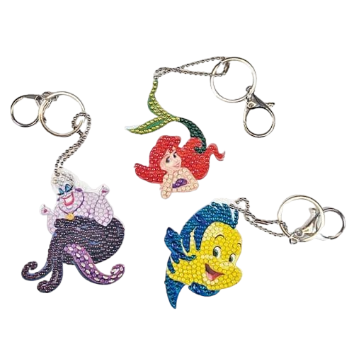 CRAFT BUDDY DIY CRYSTAL ART KEYRING KIT DISNEY PRINCESS LITTLE MERMAID 7CM X 7CM FULL CRYSTAL 3PK