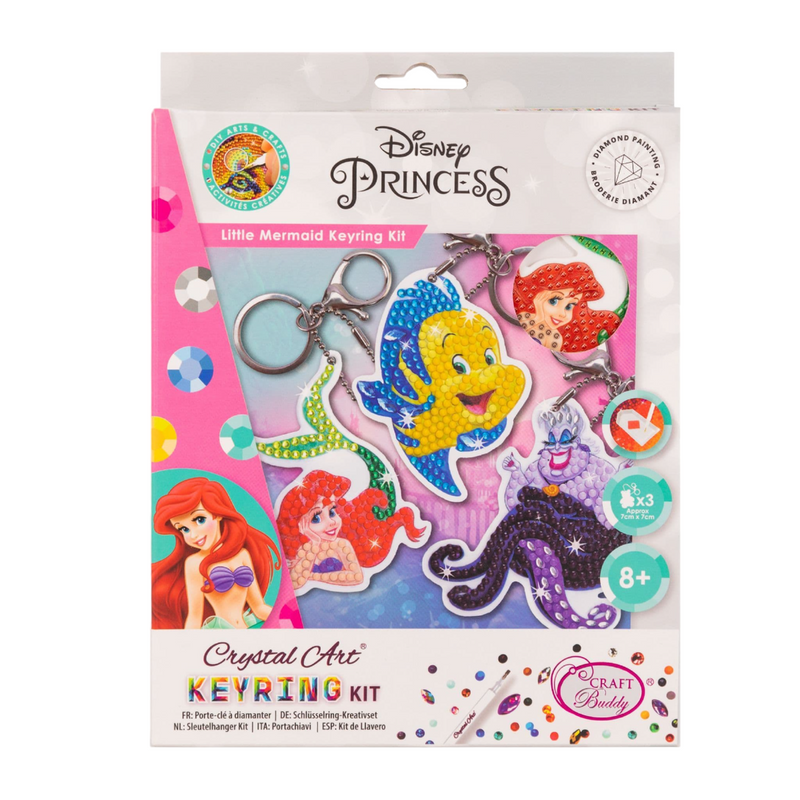 CRAFT BUDDY DIY CRYSTAL ART KEYRING KIT DISNEY PRINCESS LITTLE MERMAID 7CM X 7CM FULL CRYSTAL 3PK