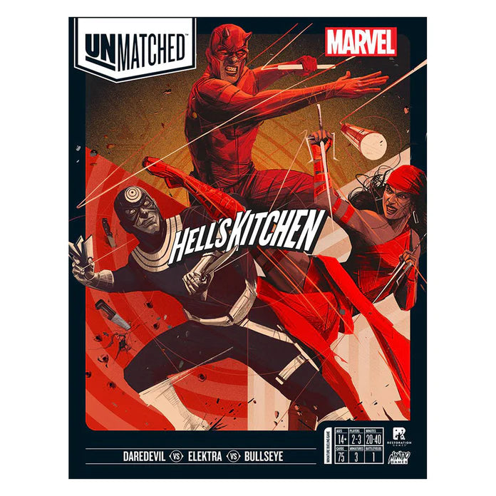 UNMATCHED MARVEL HELLS KITCHEN - DAREDEVIL VS ELEKTRA VS BULLSEYE BOARD GAME