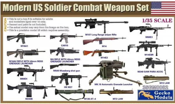 GECKO MODELS 35082 MODERN US SOLDIER COMBAT WEAPON SET 1/35 SCALE PLASTIC MODEL KIT