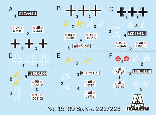ITALERI 15769 SD. KFZ. 222-223 1:56 SCALE PLASTIC MODEL VEHICLE KIT