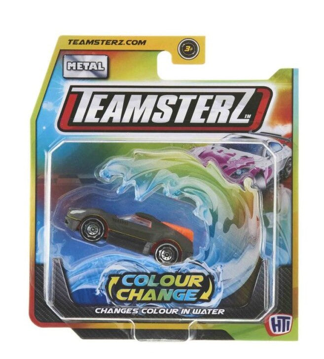 HTI TEAMSTERZ COLOUR CHANGE DIECAST TOY CAR (BLACK/ORANGE WITH WHITE STRIPES)