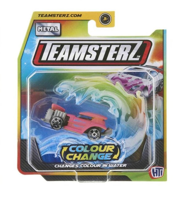 HTI TEAMSTERZ COLOUR CHANGE DIECAST TOY CAR (PINK WITH BLUE STRIPES)