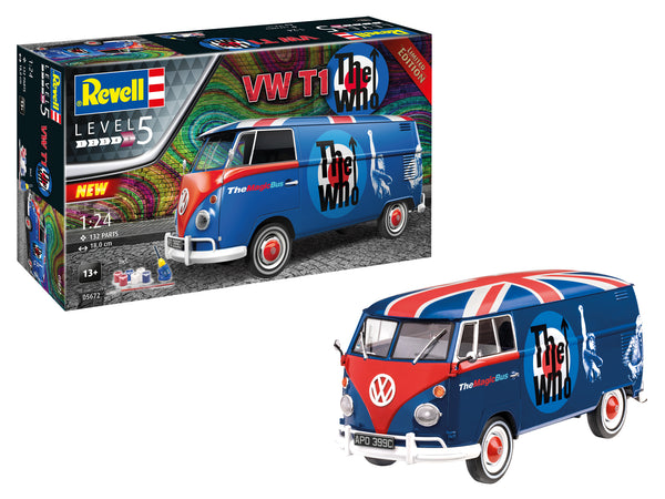 REVELL 05672 VW COMBI VAN T1 THE WHO THE MAGIC BUS LIMITED EDITION INCLUDES PAINTS GLUE AND BRUSH 1/24 SCALE PLASTIC MODEL KIT