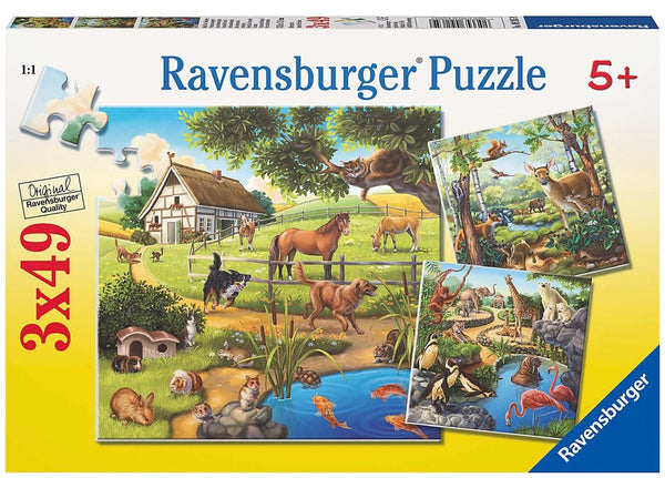 RAVENSBURGER 092659 FOREST ZOO DOMESTIC ANIMALS 3x49PC JIGSAW PUZZLE