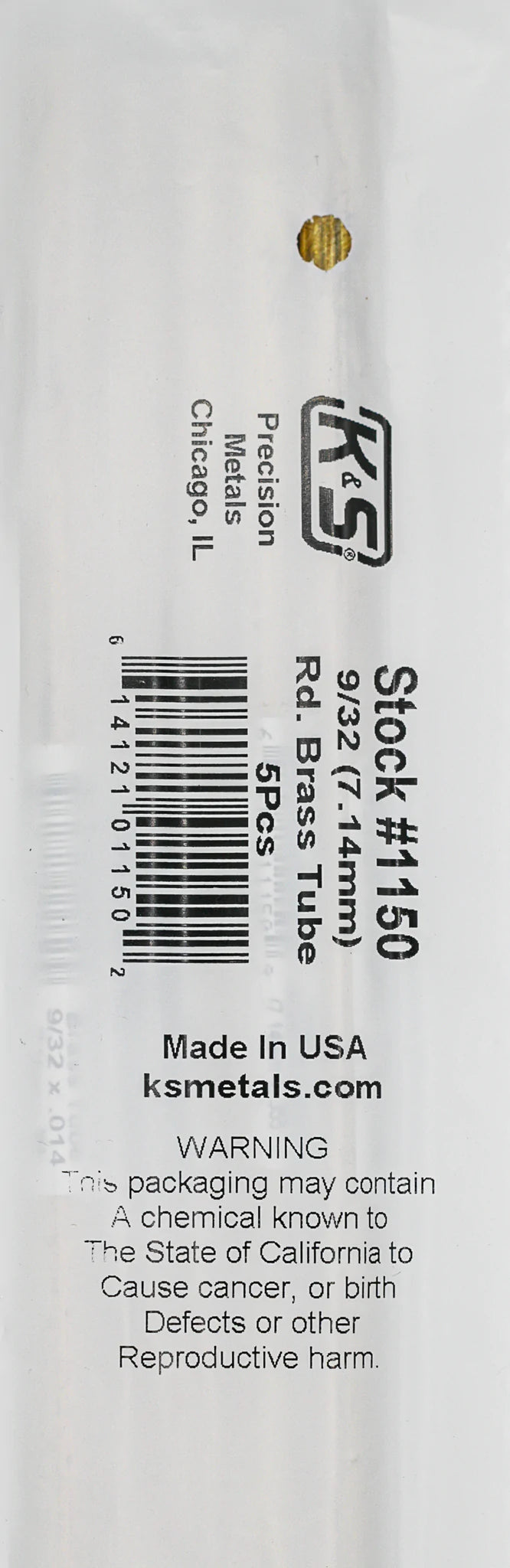 K&S 1150 TUBE BRASS ROUND 9/32Inch x 36Inch