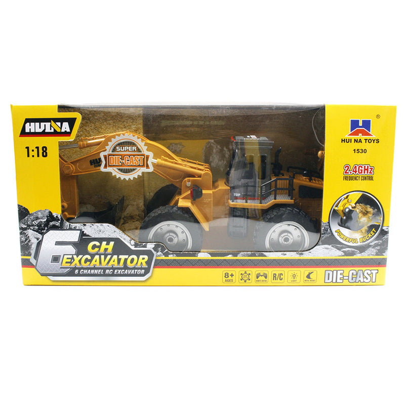 HUINA 1530 EXCAVATOR WITH WHEELS 6CH 2.4GHZ RC 1/18 INCLUDES BATTERY AND CHARGER