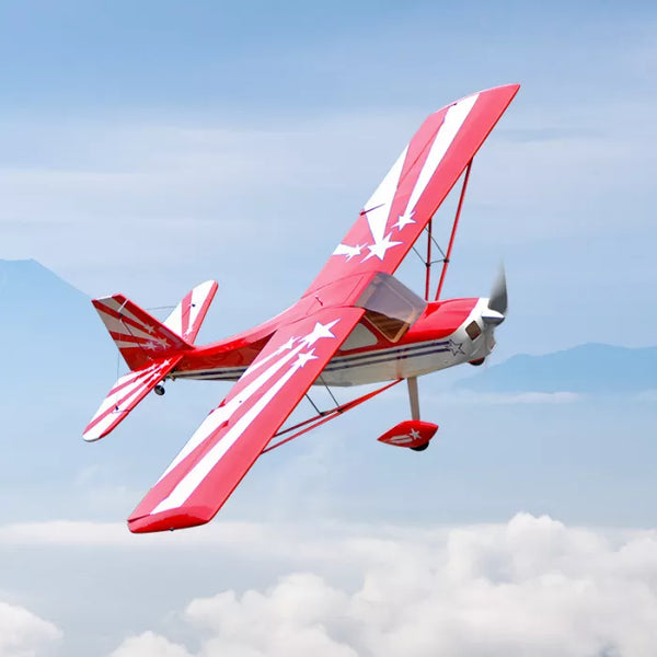 OMPHOBBY SUPER DECATHLON 55 INCH WINGSPAN RED WITH WHITE BALSA MODEL PLANE PLUG AND PLAY - BULKY ITEM