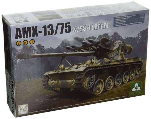 TAKOM 2038 FRENCH LIGHT TANK AMX-13/75 WITH SS-11 ATGM 2 IN 1 1/35 SCALE TANK PLASTIC MODEL KIT