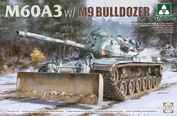 TAKOM 2137 M60A3 W/M9 BULLDOZER 1/35 SCALE TANK PLASTIC MODEL KIT