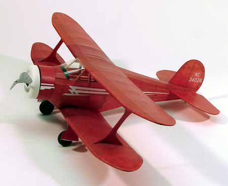 DUMAS 214 STAGGERWING 7.5 INCH WINGSPAN RUBBER POWERED WOODEN FLYING MODEL PLANE