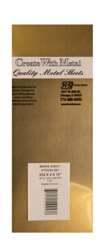 K&S 253 BRASS SHEET 0.032 X 4 X 10INCH 1 PIECE