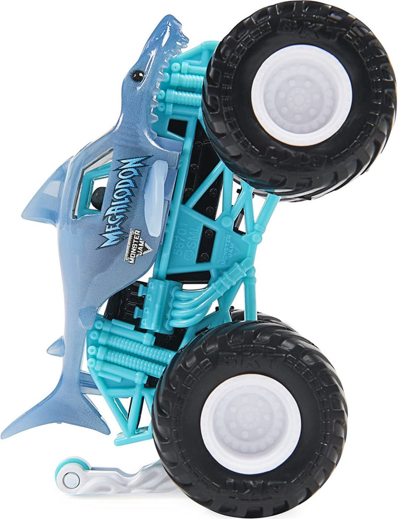 SPIN MASTER MONSTER JAM 6044941 1/64 SCALE DIECAST TRUCK WITH ACCESSORY MEGALODON WITH WHEELIE BAR