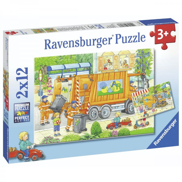 RAVENSBURGER 076178 GARBAGE DISPOSAL AND STREET CLEANING UNDERWAY 2x12PC JIGSAW PUZZLE