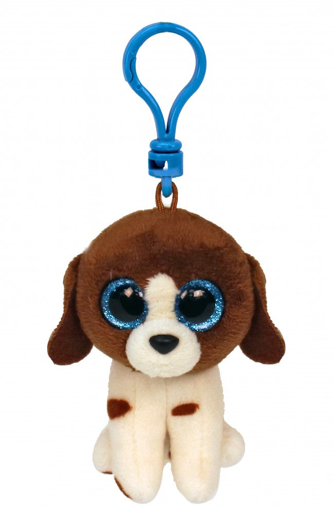 TY BEANIE BOOS MUDDLES DOG BROWN/WHITE PLUSH CLIP