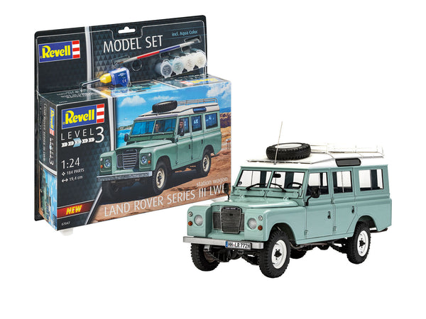 REVELL 07047 LAND ROVER SERIES III LWB STATION WAGON PLASTIC MODEL CAR KIT WITH BRUSH, PAINTS AND GLUE