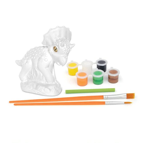 DINOSART TRICERATOPS FIGURINE PAINTING READY TO PAINT FIGURINE INCLUDES 6 ACRYLIC PAINT COLOURS AND BRUSHES