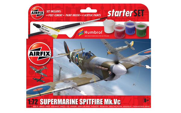 AIRFIX 55001 SMALL BEGINNERS SET SUPERMARINE SPITFIRE MK.VC INCLUDES GLUE BRUSH AND PAINTS 1/72 SCALE PLASTIC MODEL KIT