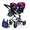 BAYER NEO TWIN DOLL PRAM- BLUE WITH PINK HEARTS AND UNICORN