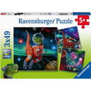 RAVENSBURGER 051274 DINOSAURS IN SPACE 3X49PC JIGSAW PUZZLE