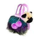 FANCY PALS PUG IN PURPLE BLACK MULTI FUR BAG