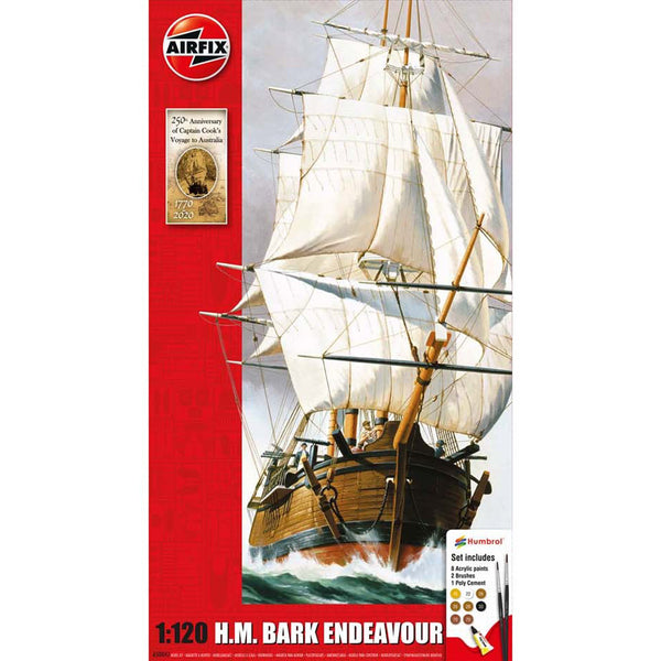 AIRFIX A50047 H.M. BARK ENDEAVOUR AND CAPTAIN COOK S VOYAGE TO AUSTRALIA 250TH ANNIVERSARY EDITION 1:120 PLASTIC MODEL KIT