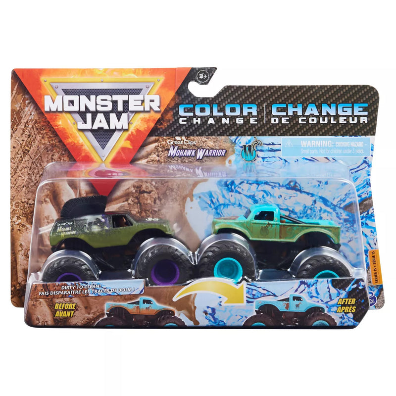 SPIN MASTER MONSTER JAM 6055949XX COLOUR CHANGE 1/64 SCALE DIECAST TOY TRUCKS 2PK MOHAWK WARRIOR WHIPLASH